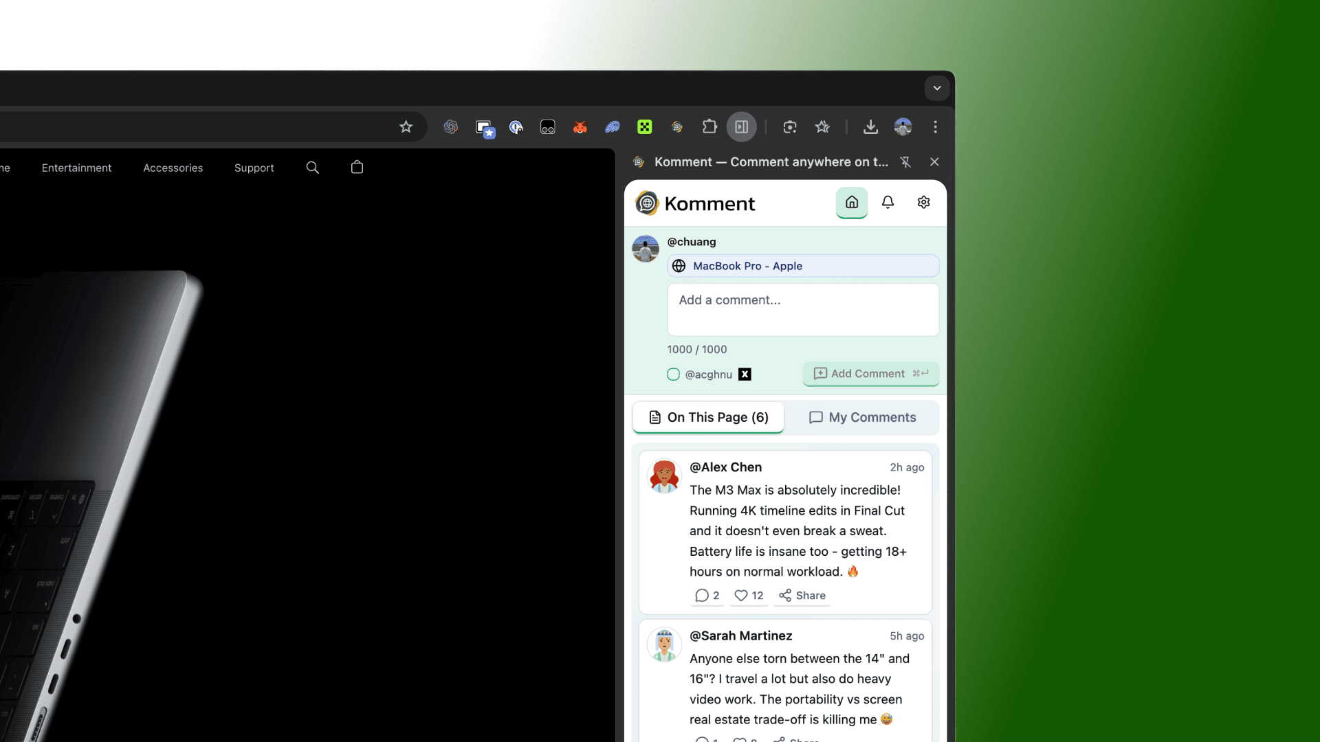 Komment extension interface